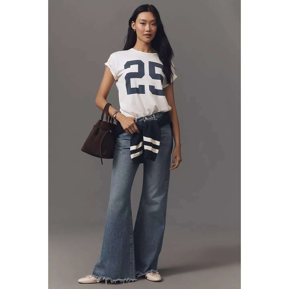 Frame The Lax jeans size 31 mid rise flare raw hem denim $288